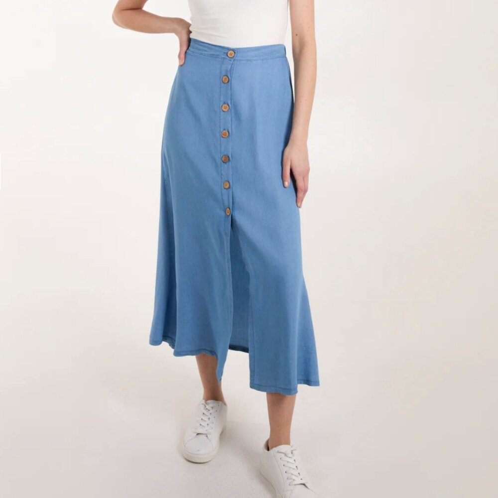 NWT - & Other Stories Tencel Lyocell A-Line Midi Button Skirt - Blue - Size 6